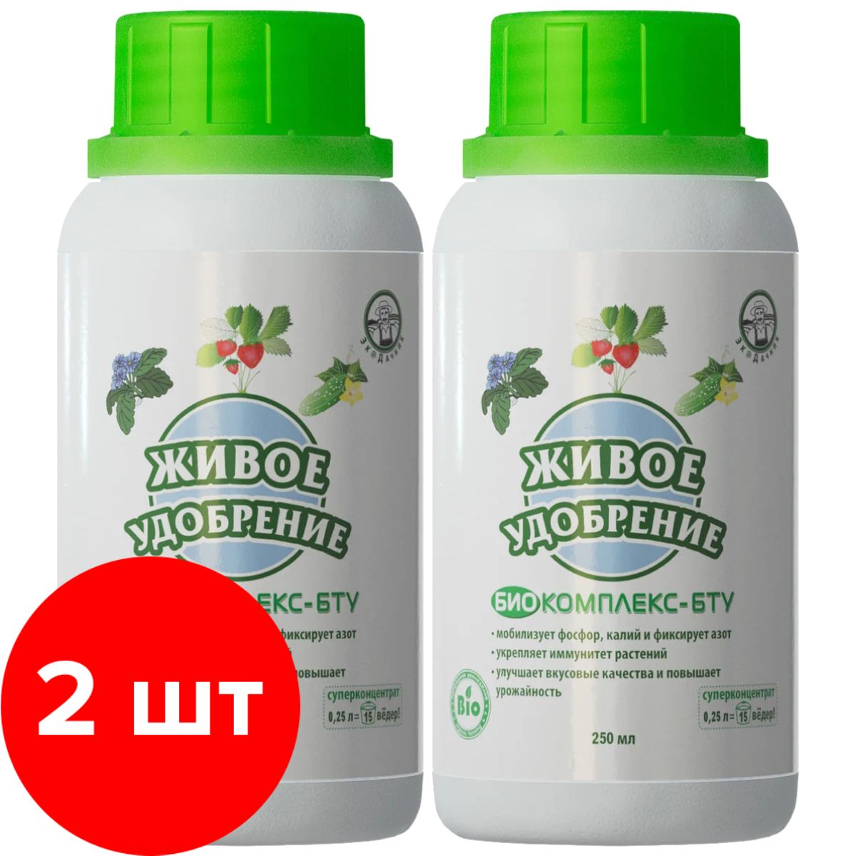 УдобрениеживоеЭкоДачникБиокомплекс-БТУуниверсальное,2штпо250мл(500мл)