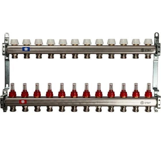 Коллектор из нержавеющей стали с расходомерами STOUT 12 выходов SMS 0917 000012