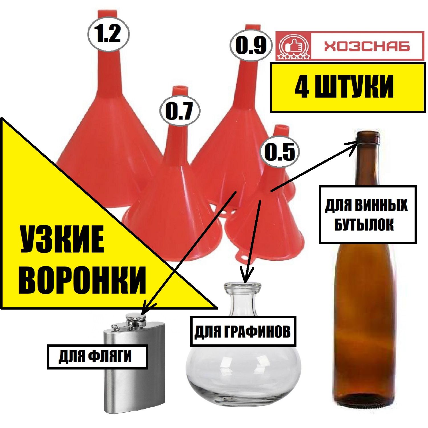 Воронкадлябаноксузкимгорлом,воронкамаленькаясузкимносиком,набор4штуки