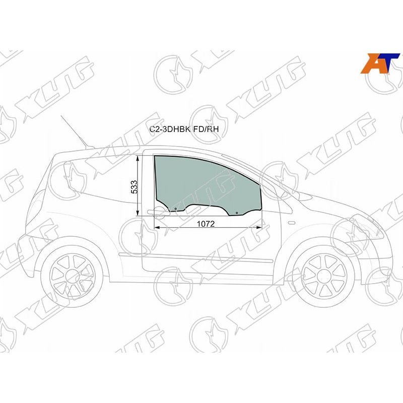 Стекло двери передней правой для Ситроен С2 2003-2009, Citroen C2 стекло двери передней правой XYG C2-3DHBK FD/RH