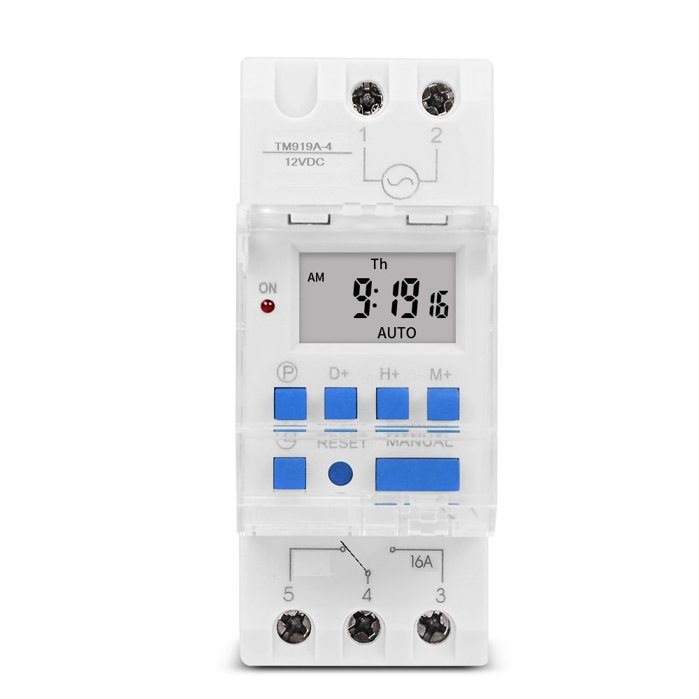 Таймер недельный электронный цифровой на DIN рейку 12 Вольта 16А NO/NC энергонезависимая память