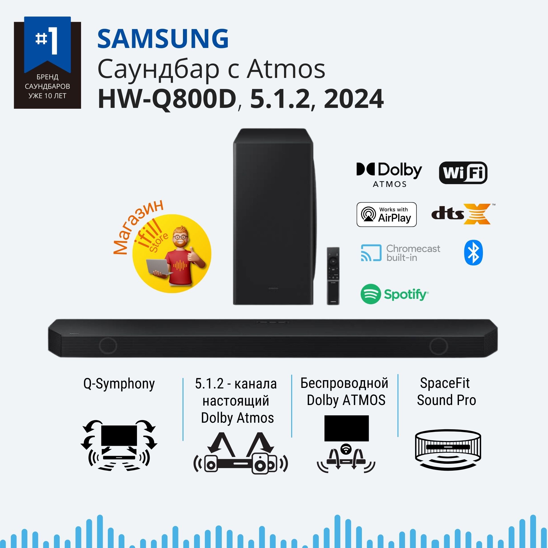 CаундбардлятелевизораSamsungHW-Q800D/RU,5.1.2сAtmosибеспроводнымсабвуфером