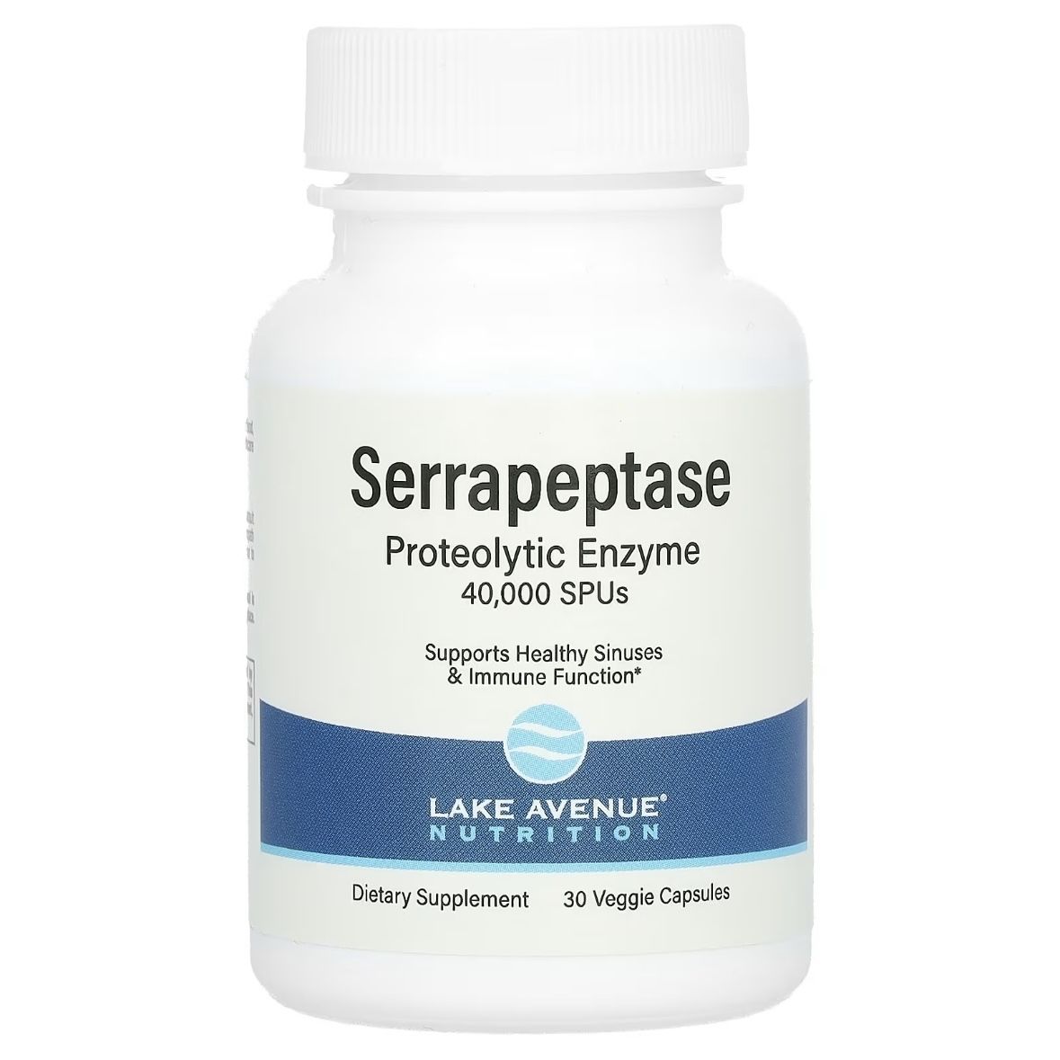 Lake Avenue Nutrition Serrapeptase, серрапептаза, протеолитический фермент, 40000 SPU, 30 растительных капсул