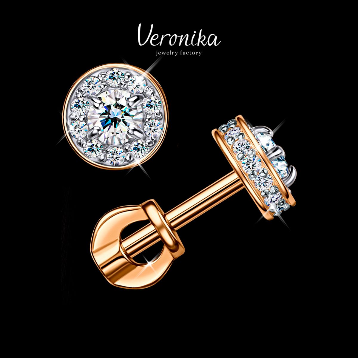 Серьги женские серебро 925 пробы пусеты гвоздики Veronika jewelry factory