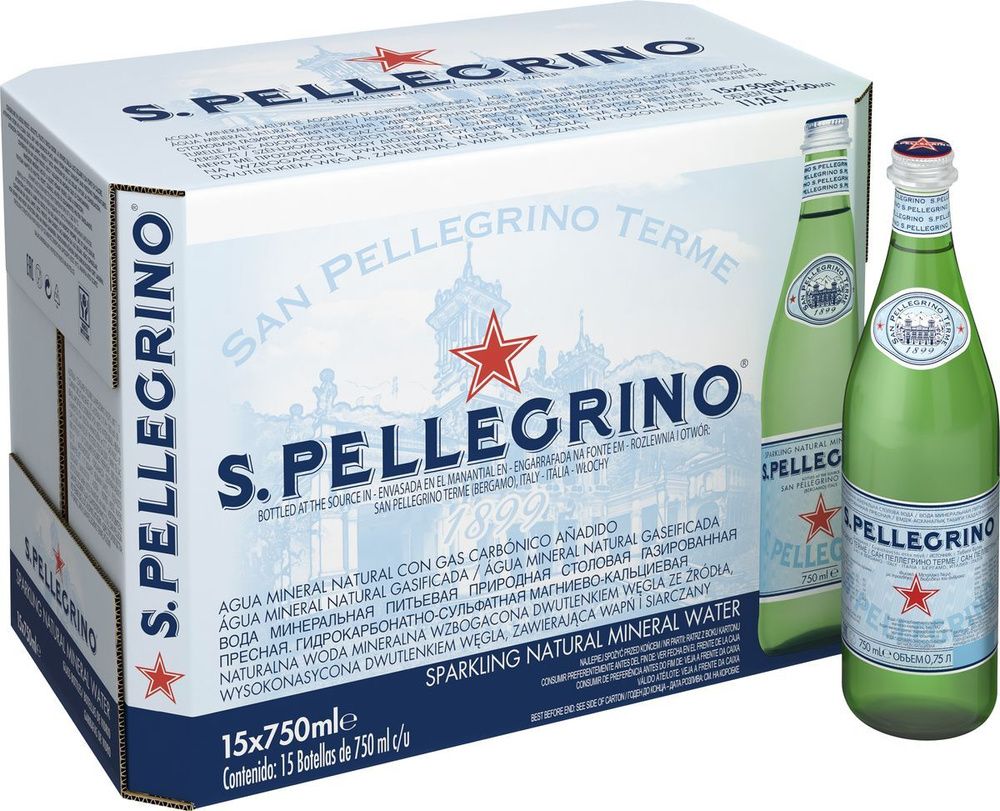 S.Pellegrino Вода Минеральная Газированная 750мл. 15шт