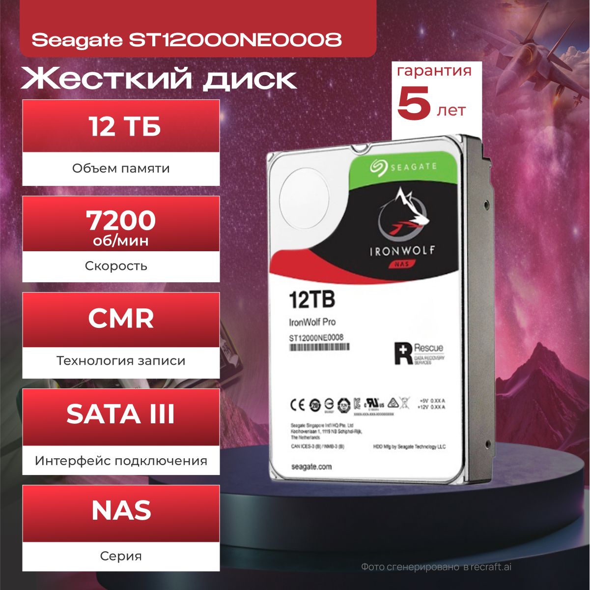 Seagate12ТБВнутреннийжесткийдисквосстановленный(ST12000NE0008)