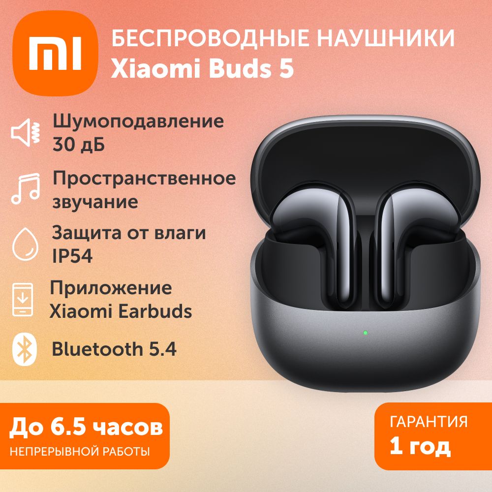 НаушникибеспроводныеXiaomiBuds5-черныйграфит