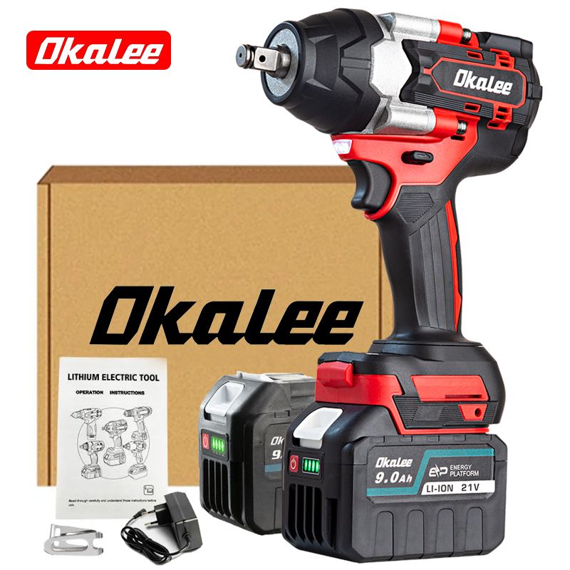 Okalee Tool 1800N.m Бесщеточный Электрический Ударный Гайковерт С Высоким Крутящим Моментом 1/2 Дюйма - 2 аккумулятора 9,0 Ач