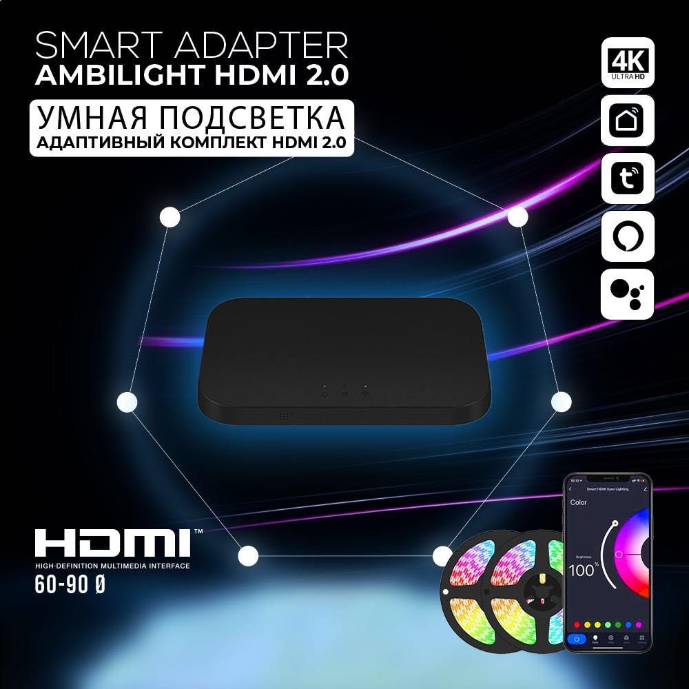 КомплектумнойадаптивнойсветодиоднойподсветкиAmbilight,HDMI2.0,60-90дюймов,споддержкойTuyaиSmartLife