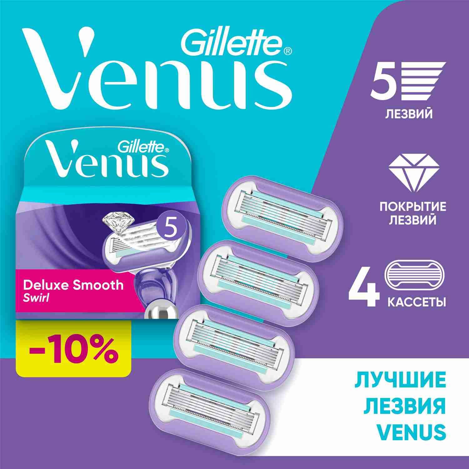 Venus Extra Smooth Swirl Сменные Кассеты 4 шт.