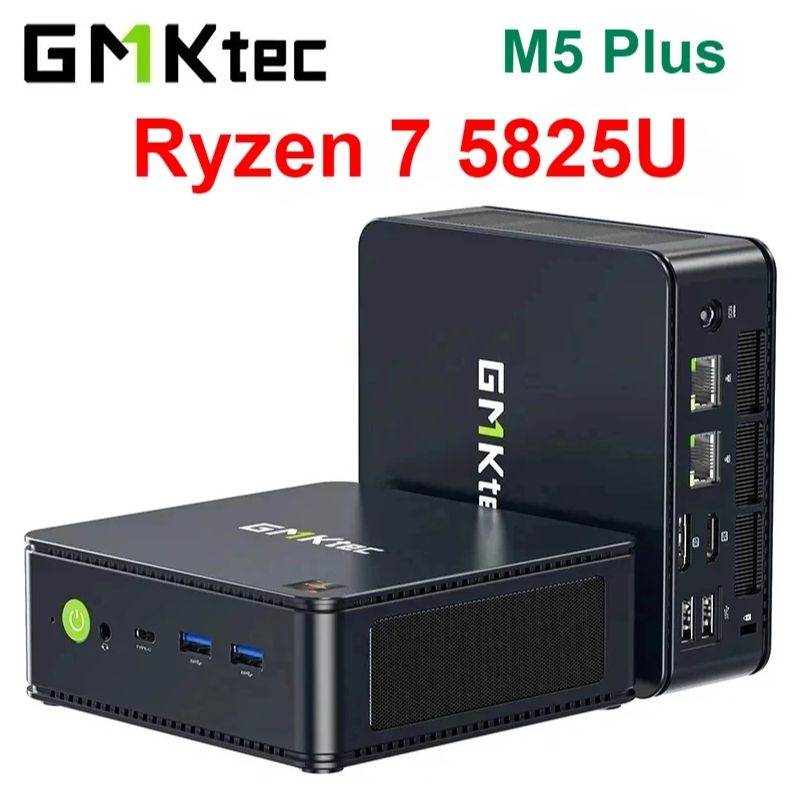 GMKtecМини-ПКNucboxM5Plus8C/16T,USB3.2*2+HDMI+DP+USBCWiFi6E,BT5.2(AMDRyzen75825U,RAMОтсутствует,AMDRadeonRXVega8,Windows11Pro),NucboxM5Plus5825U,черный