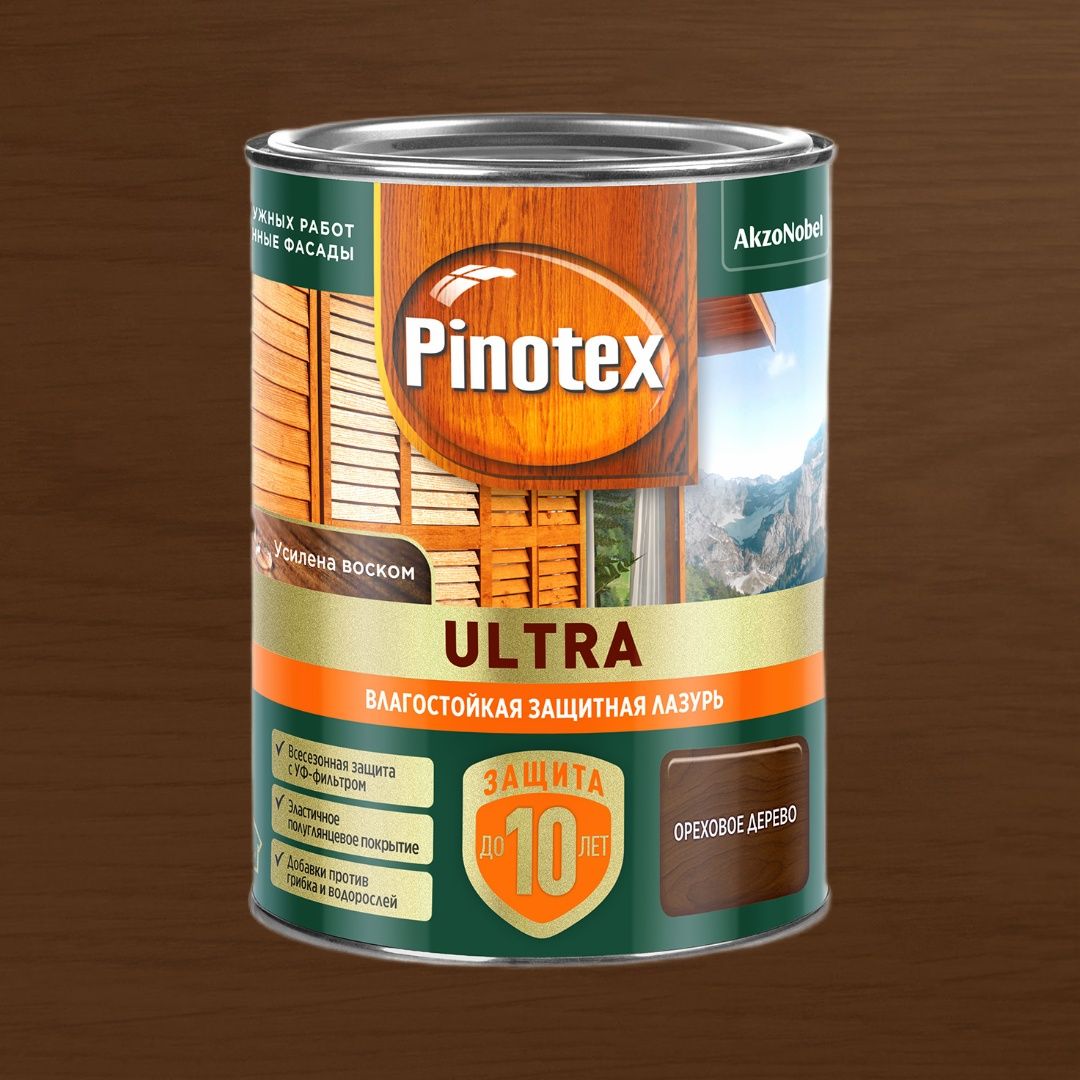 PINOTEX ULTRA защитная лазурь для дерева, 0.9л, ореховое дерево