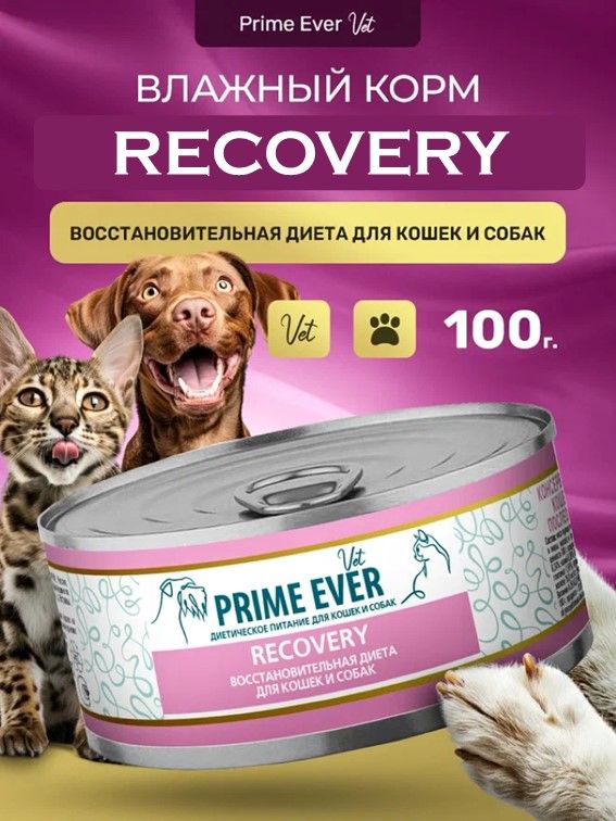 Влажный диетический корм для кошек и собак в период восстановления, Prime Ever VET Recovery Support, 100 г