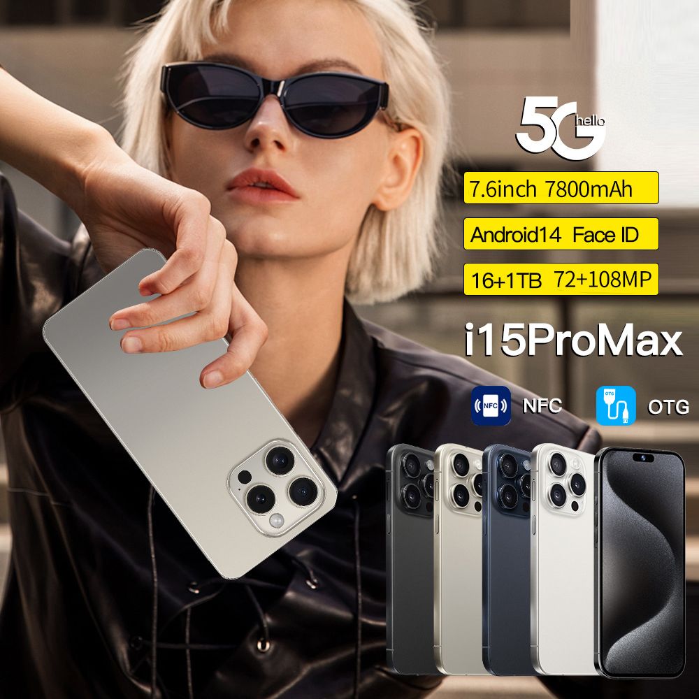 Смартфон5Gсмартфонi15ProMaxEU,7.6-дюймовыйHDдисплей,7800мАч,72MP+108MP,разрешение3200x1440,питаниеSnapdragon8Gen3,Android,Bluetooth,WIFI16GB+1TBТелефон+кабельдляпередачиданныхType-C+наушникиType-C+наклейкадлятелефона+чехол+картапамятEU1ТБ,золотой