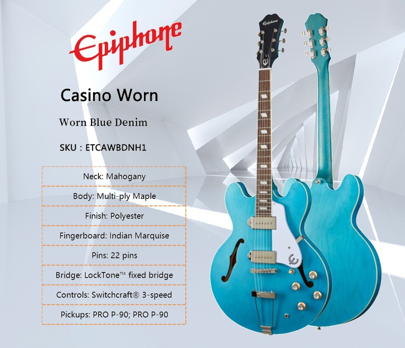 Электрогитара Epiphone Casino Worn / Casino Worn F-hole Jazz 6-струнная