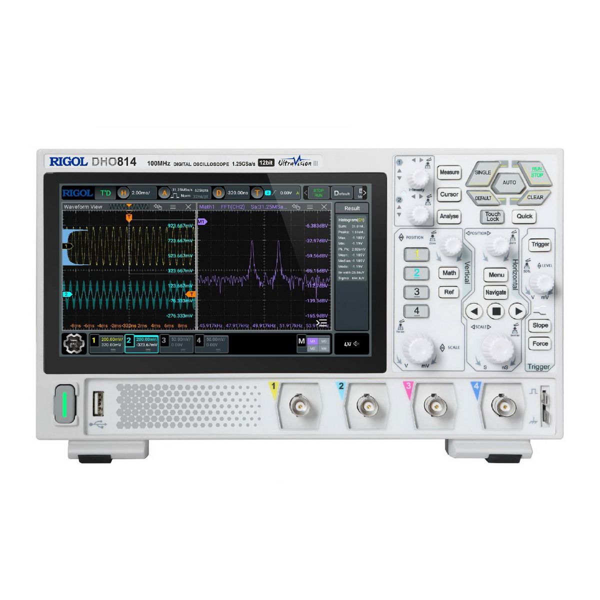 Осциллограф Rigol цифровой DHO814 100 МГц, 4 канала, 1,25 Гвыб/с