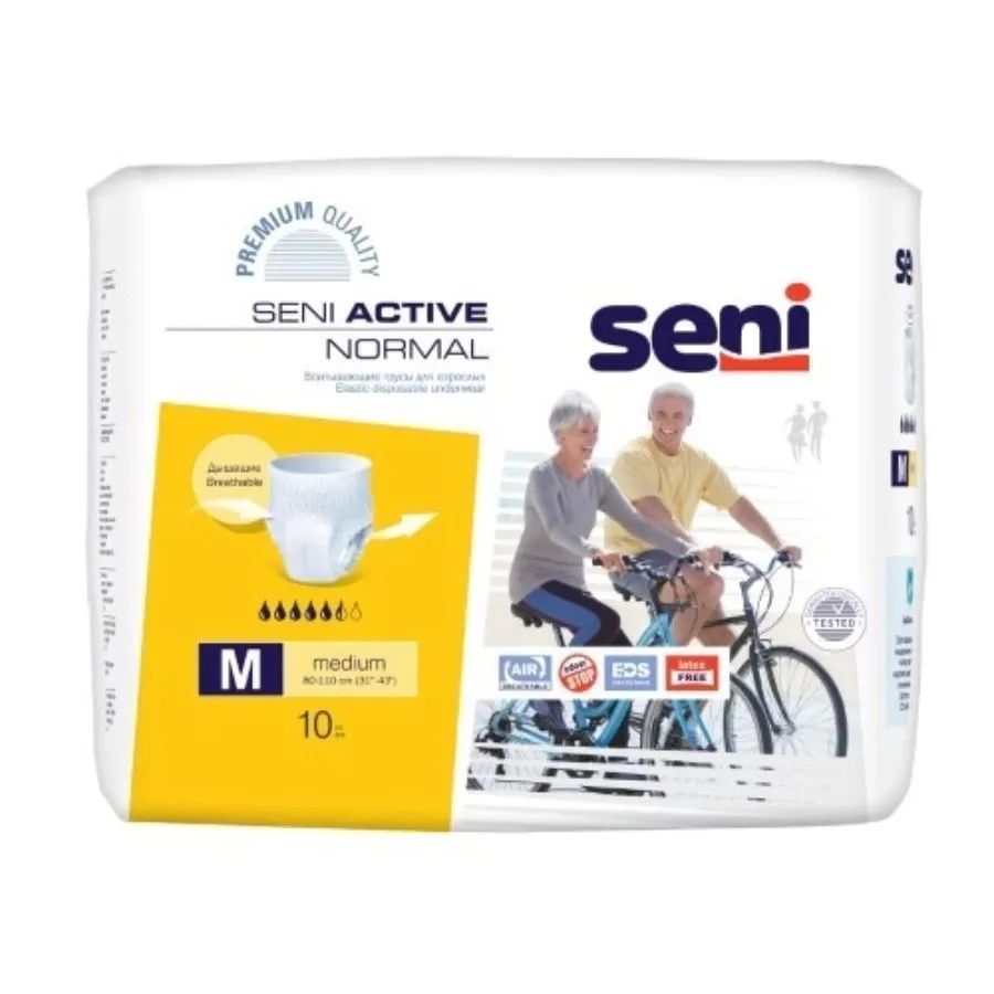 Трусы впитывающие для взрослых Seni ACTIVE NORMAL, размер М medium (обхват талии 80-110см) 10 шт