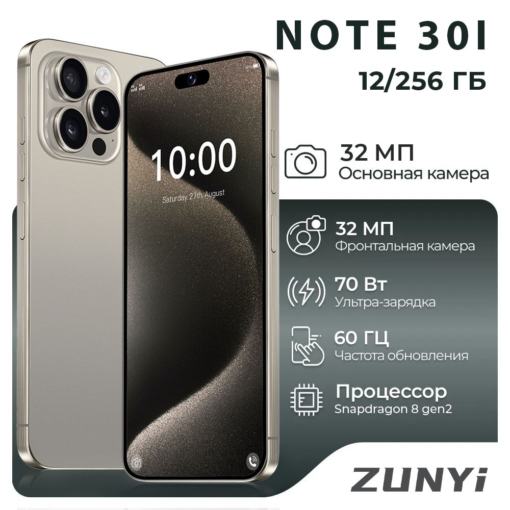 ZUNYI Смартфон Note 30i Ростест (EAC) 12/256 ГБ, серебристый