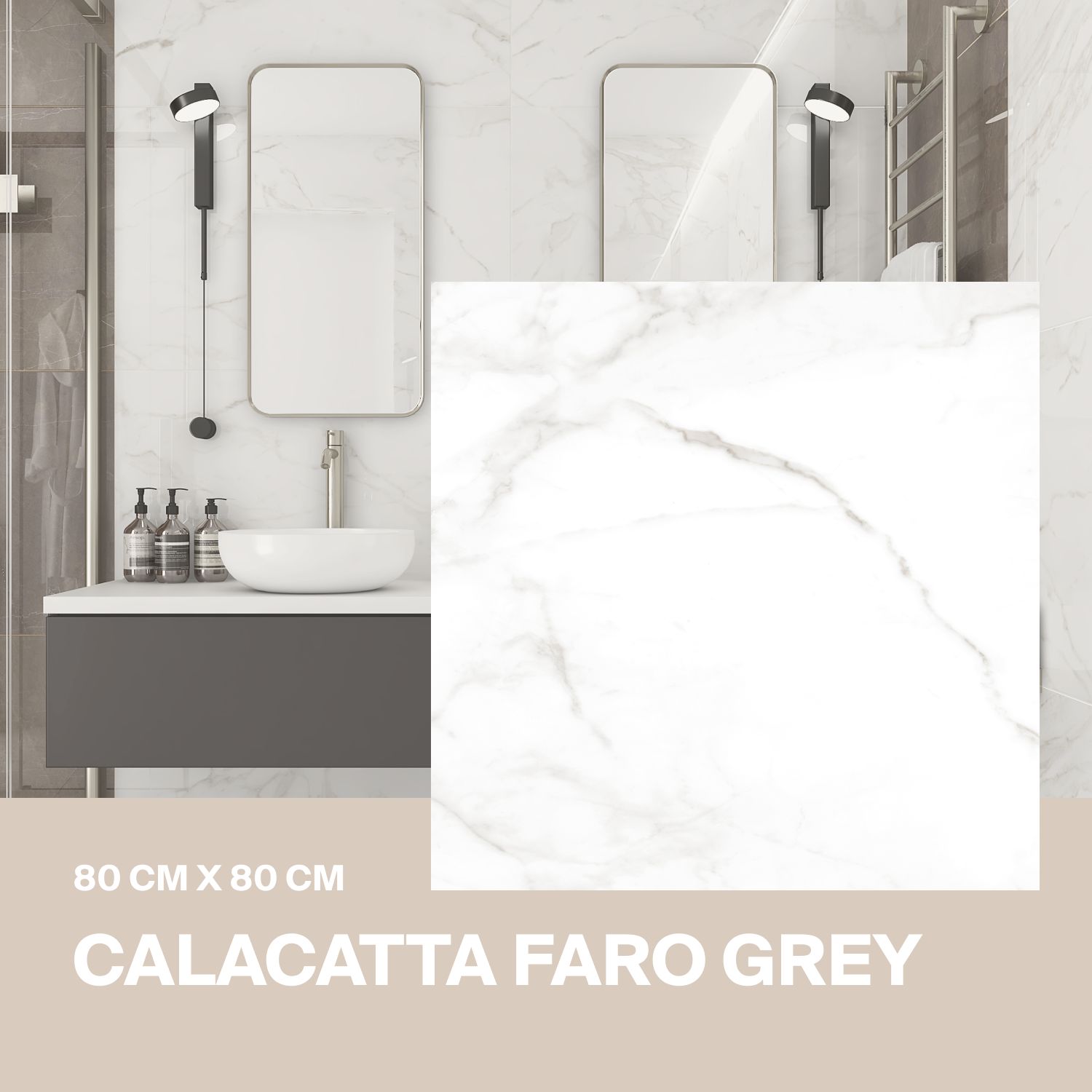 Керамогранит Ceradim Calacatta Faro Grey белый 80х80 Полированный, в упаковке 1,92м2 (3 плиты)