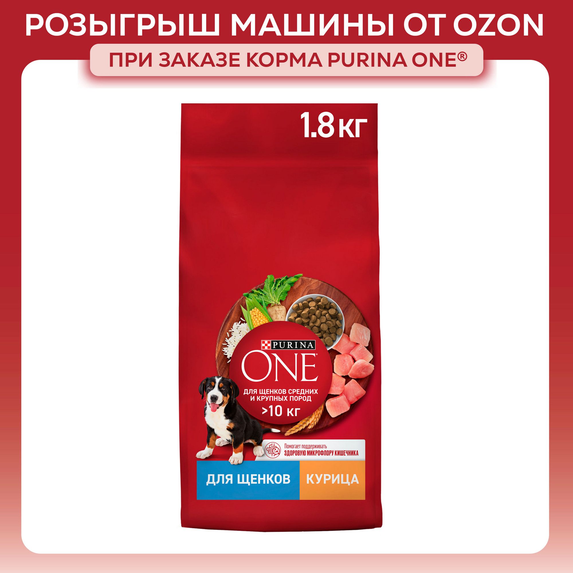 Сухой корм для щенков Purina ONE для средних и крупных пород, с курицей и рисом, 1,8 кг