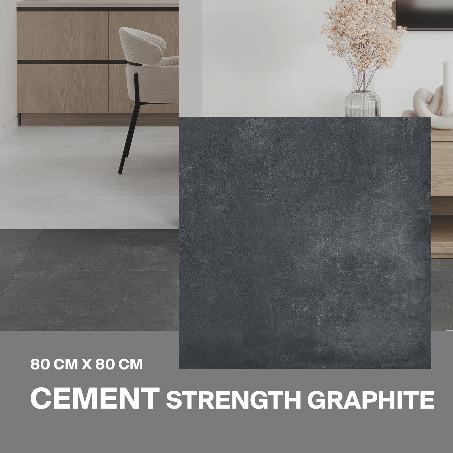 Керамогранит Ceradim Cement Strength Graphite темно-серый 80х80 Матовый в упаковке 1,92м2 (3 плиты)