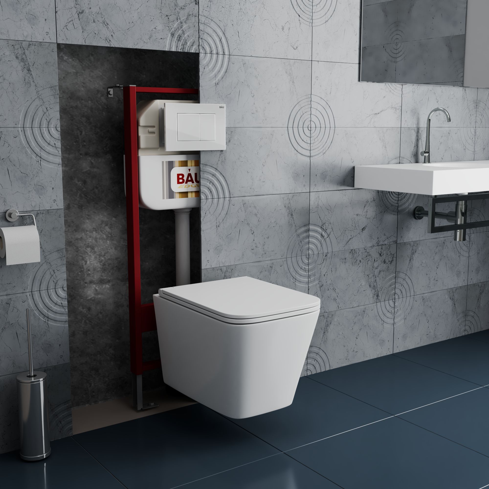 Комплект BAU 6 в 1: рамная инсталляция BAU NEO 45, унитаз подвесной безободковый с вихревым смывом, OWL 1975 Hurricane3, сиденье дюропласт микролифт, кнопка смыва BAU Stil , белый глянец
