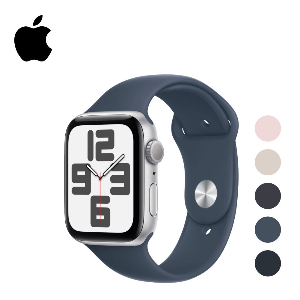 УмныечасыAppleWatchSEGPS44mmSilverAluminiumCasewithStormBlueSportBand-S/M(2023)