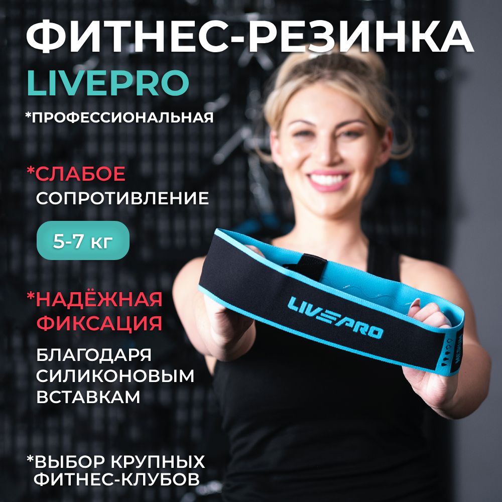 Тканевая фитнес резинка LIVEPRO Resistance Loop Band, слабое сопротивление 5-7 кг