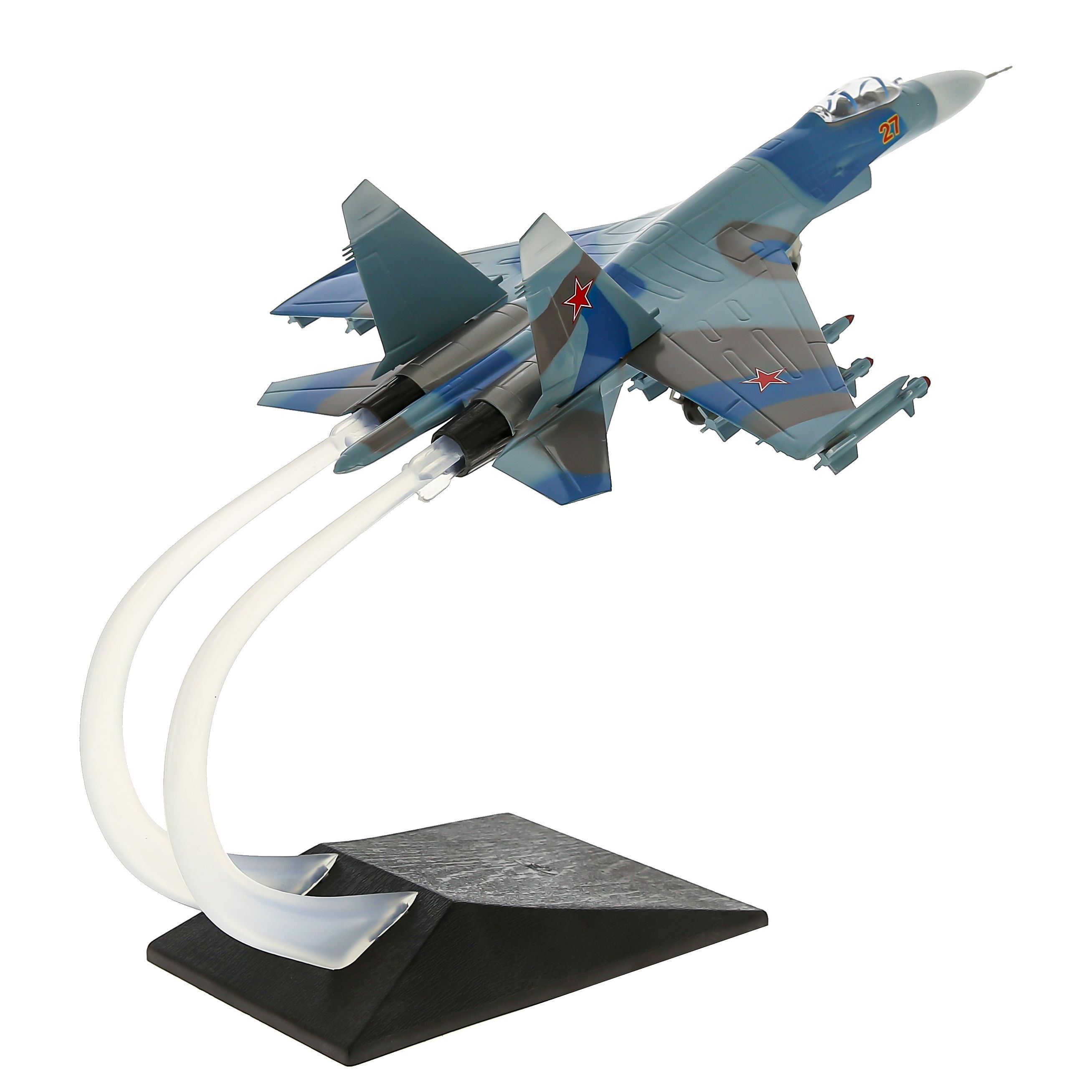 Игрушка копия самолета Су 27 ВВС России, масштаб 1:72, длина модели 31 см.