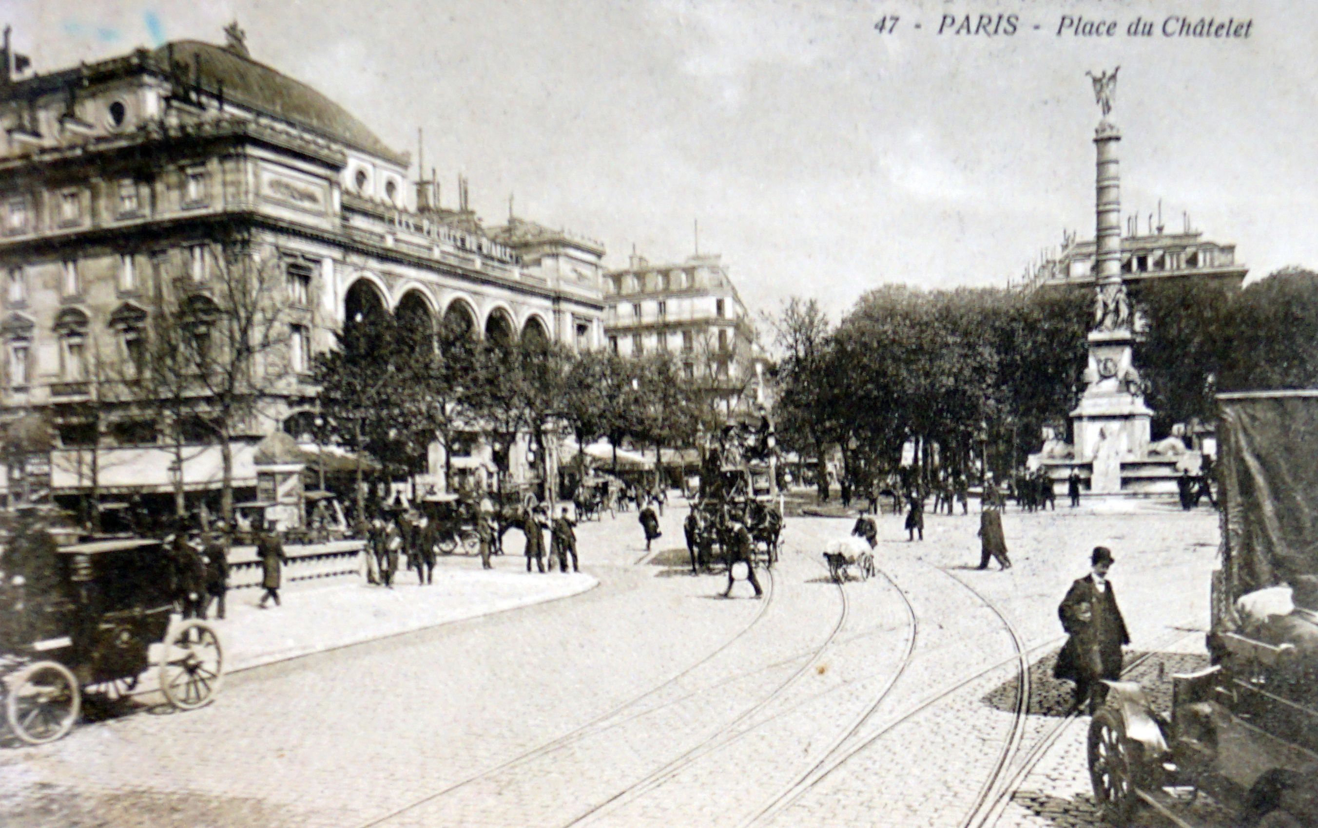 Антикварная открытка "Париж. Площадь Шатле". Франция, 1910-1920