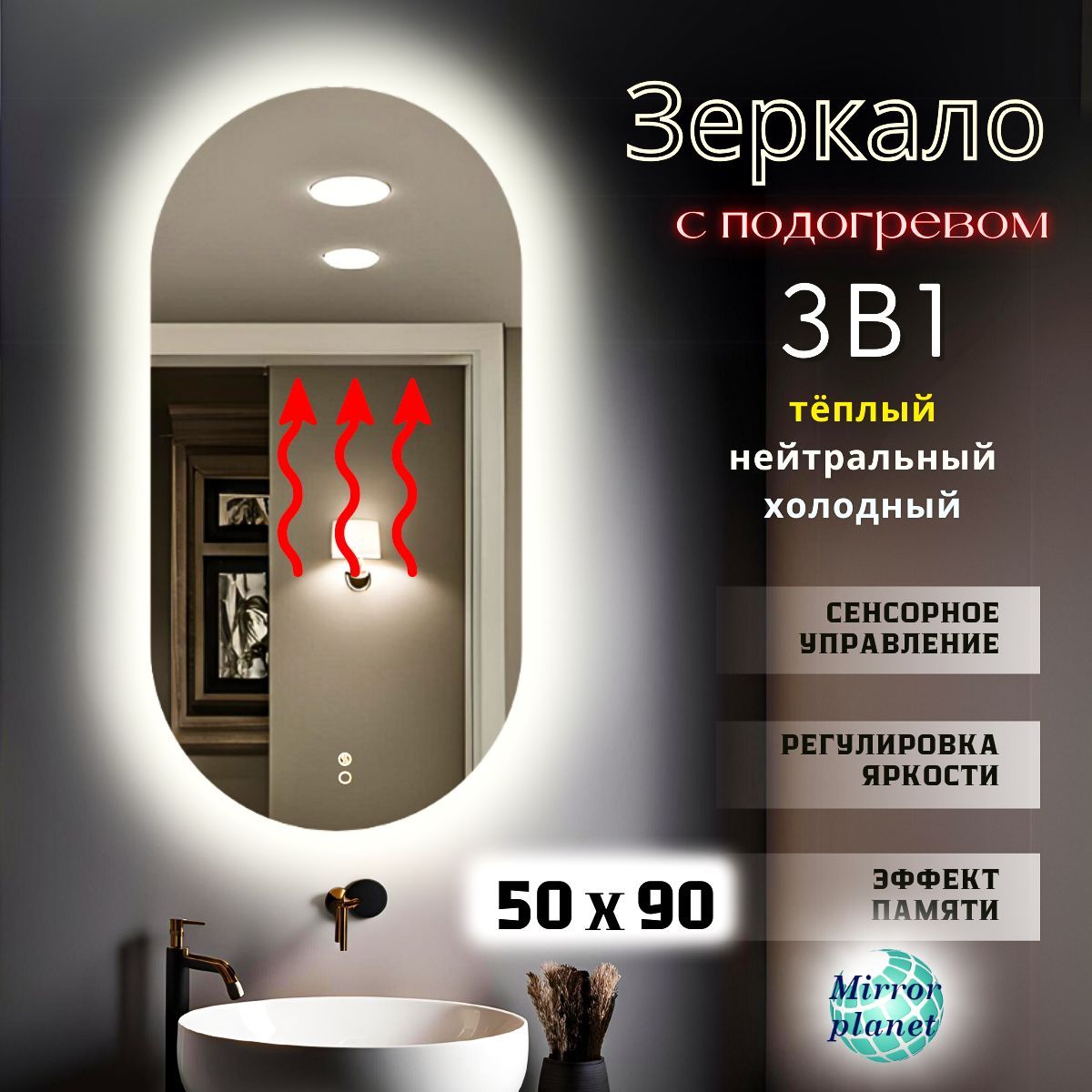 MirrorplanetЗеркалодляванной,50смх90см