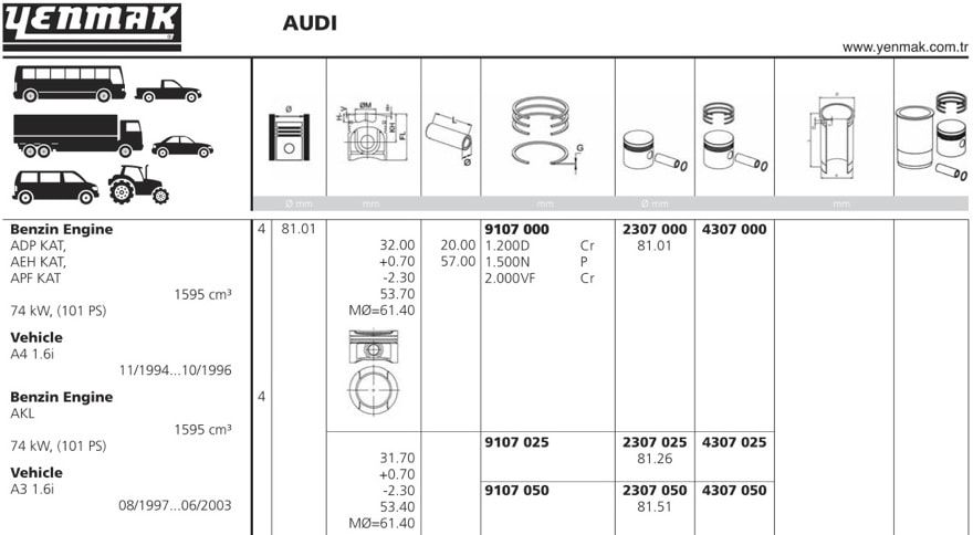 Поршень с кольцами d81x1.2x1.5x2 STD Audi A3/A4, VW Golf/Passat 1.6 94>