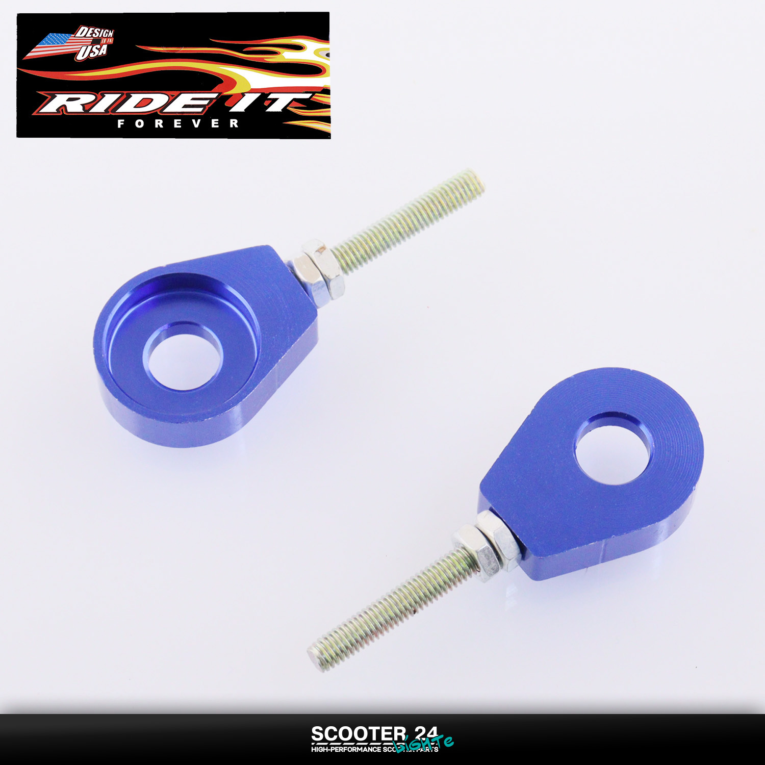 Натяжитель приводной цепи трансмиссии заднего колеза 15 мм (синий) "RIDE IT" на мотоцикл / питбайк универсальный