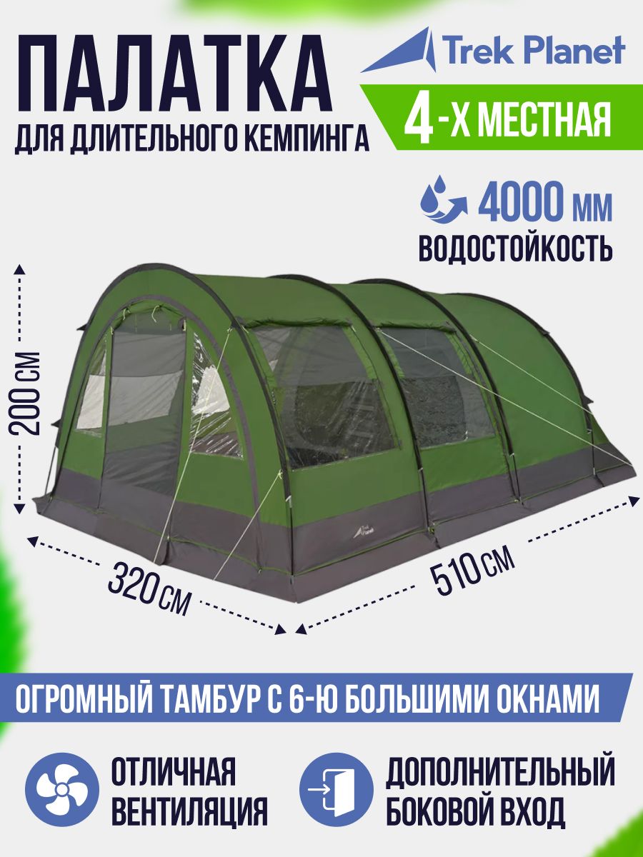 ПалаткачетырехместнаяTREKPLANETVario4,цвет:зеленый