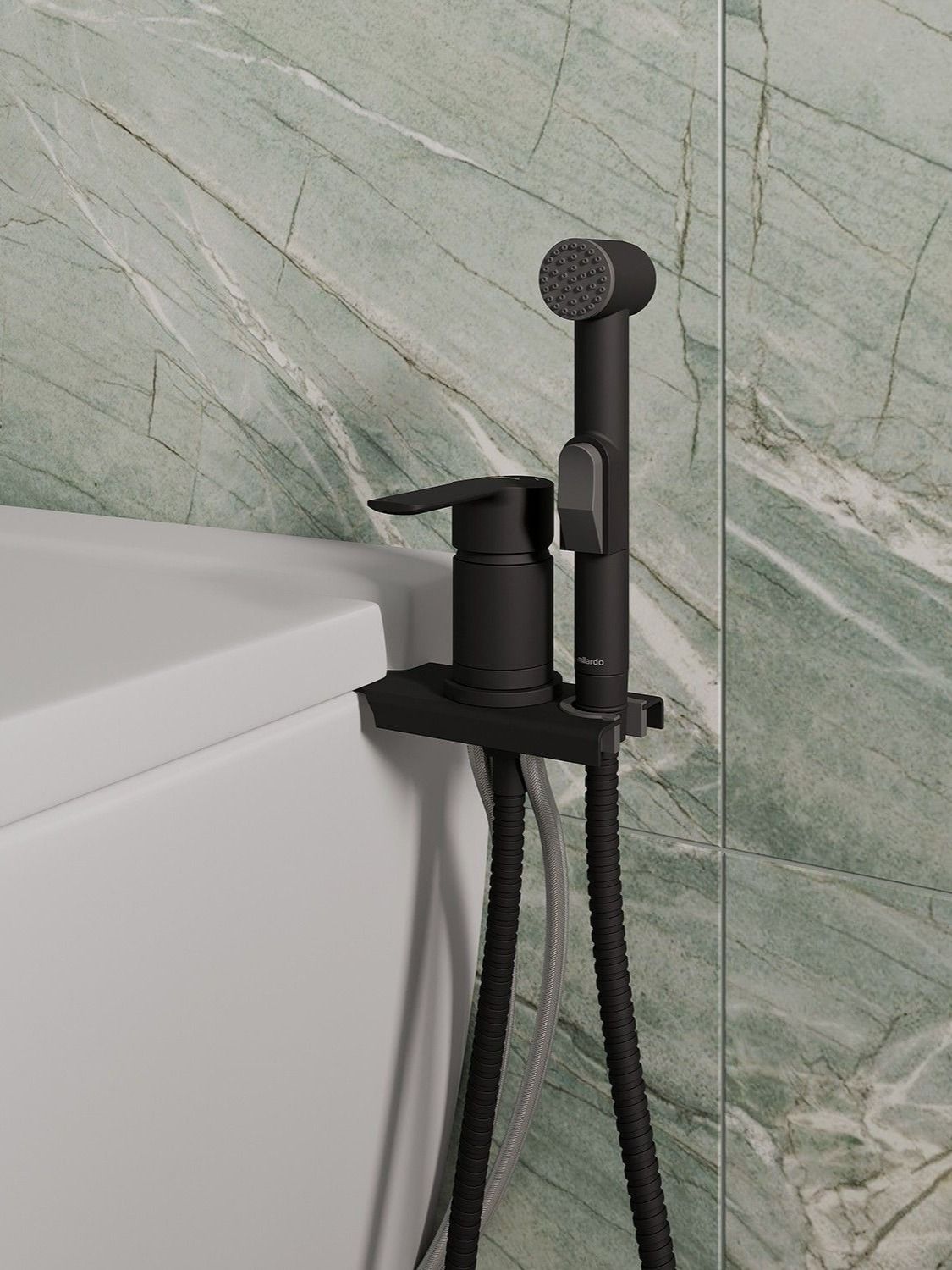 Фото товара на маркетплейсе ozon Смеситель с гигиеническим душем с установкой на унитаз, латунь, черный матовый, Tidy, Milardo, 001BL00M08