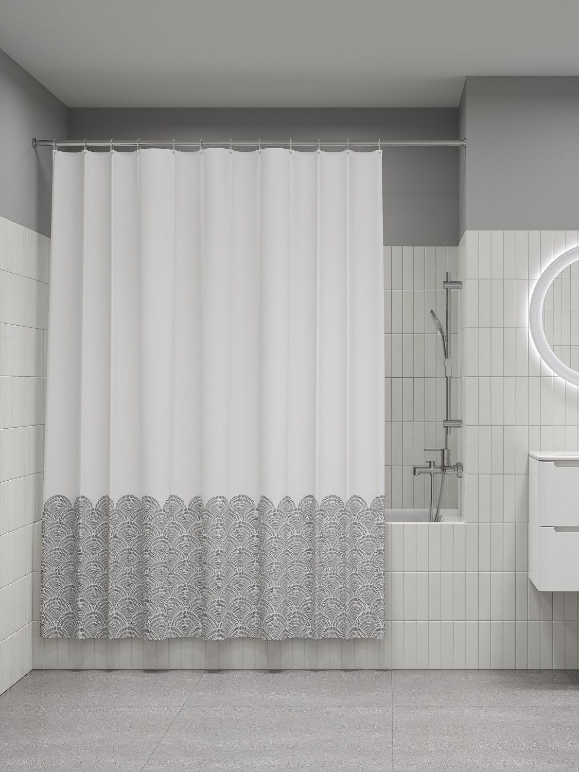 Фото товара на маркетплейсе ozon Штора для ванной комнаты и душа IDDIS, 180x200 см, тканевая, водонепроницаемая, полиэстер, с кольцами, BW01P18i11