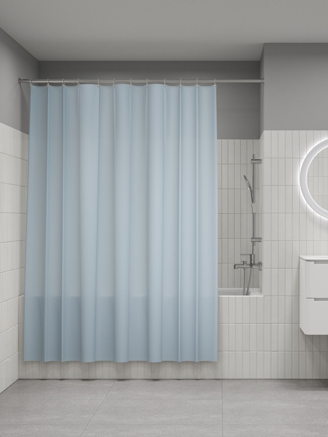 Фото товара на маркетплейсе ozon Штора для ванной комнаты и душа IDDIS, 180x200 см, тканевая, водонепроницаемая, полиэстер, с кольцами, BS06P18i11