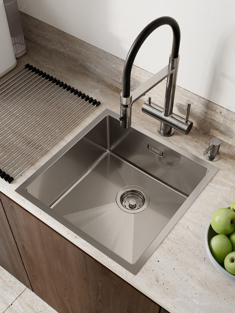 Фото товара на маркетплейсе ozon Мойка для кухни IDDIS, врезная или подстольная (универсальный монтаж), 44х44х20 см, нержавеющая сталь, сатиновая, матовая, Edifice, EDI44S0i77