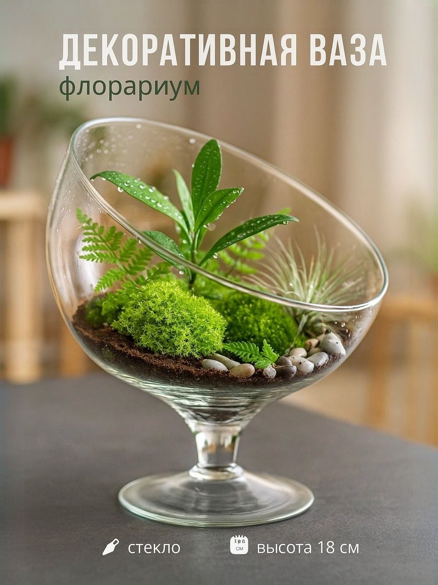 Ваза для цветов стеклянная / Анабель 15х16х18 Evis / ваза для сухоцветов прозрачная