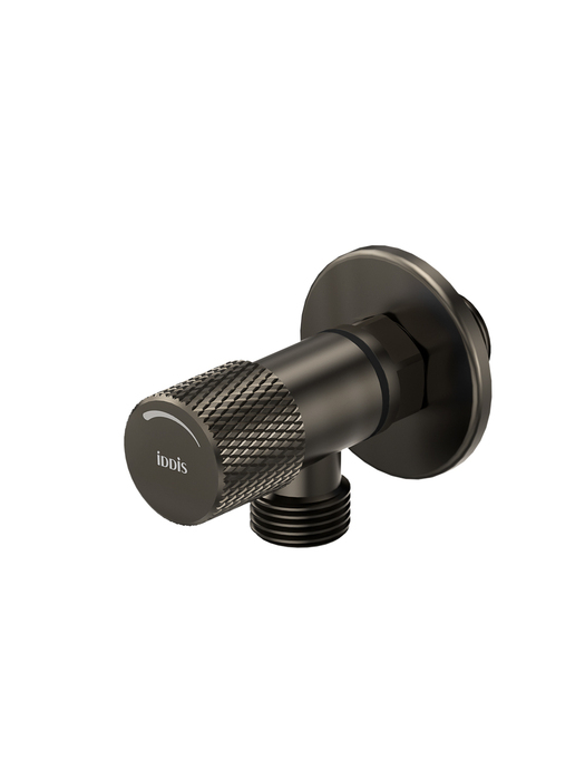 Фото товара на маркетплейсе ozon Кран угловой, с отражателем, 1/2; 1/2, кран-букса, латунь, графит матовый, IDDIS, 910B0A6C2GMZ