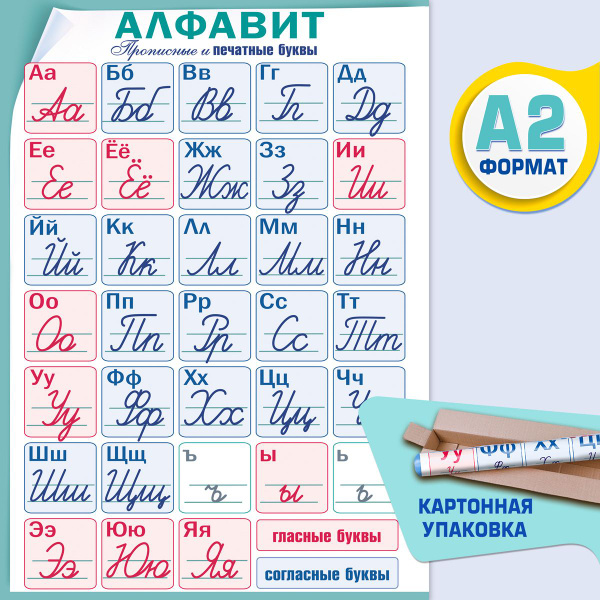 Плакат алфавит для начальной школы печатные и прописные буквы - купить ...