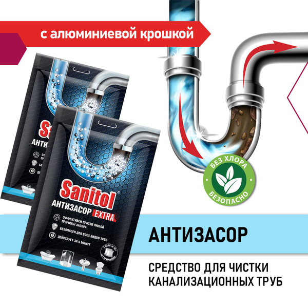 Средство от засоров для прочистки труб, антизасор Sanitol Extra ...