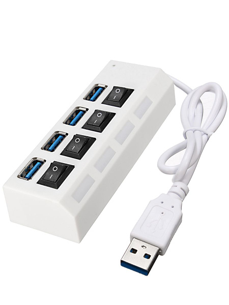 USB хаб Pro Legend, 4 порта USB 2.0, с выключателем, 480mbps, белый ...