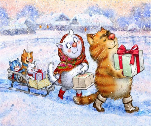 Алмазная мозаика "Синие коты Рины Зенюк" Вышивка Живопись Картина ...