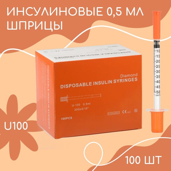 шприцы инсулиновые U 100 0,5 мл 30*8 , 100 шт - купить с доставкой по ...