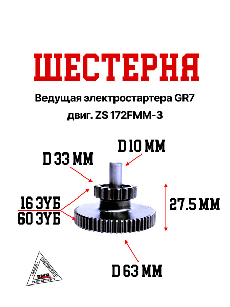 Шестерня ведущая электростартера GR7 ZS 172FMM-3 эндуро / кросс купить ...