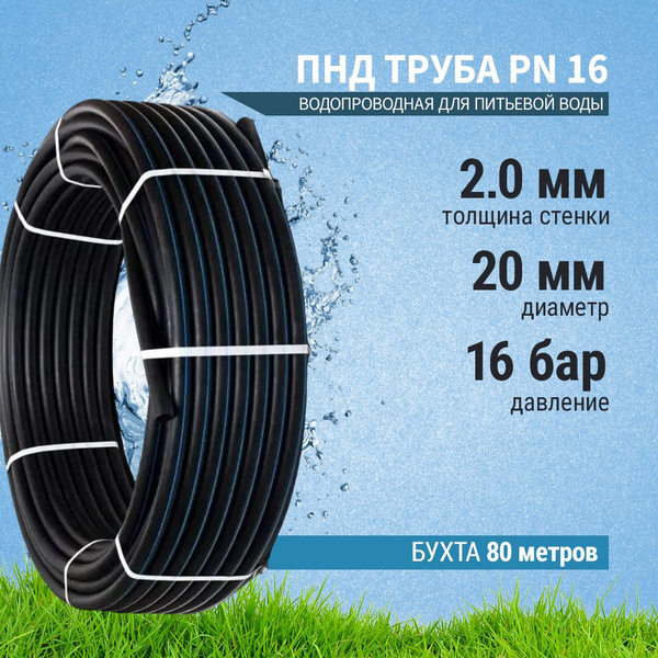 Характеристики Труба ПНД 20х2 мм PN16 (80 метров) водопроводная ...