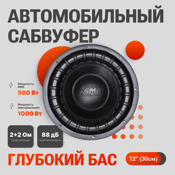 Автомобильный сабвуфер пассивный AMP MASS 500 12d2 1000W - купить по ...