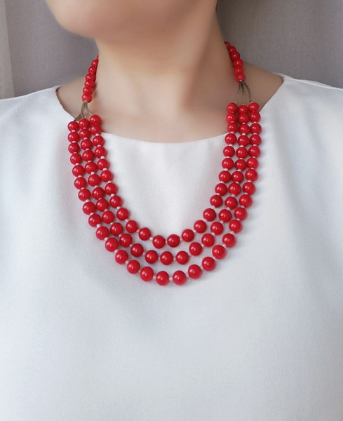 Бусы из коралла три ряда/красные/58 см / Ларец /коралловые бусы купить ...