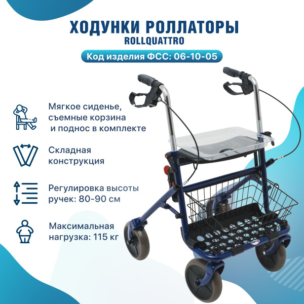 Ходунки Роллаторы Barry RollQuattro на 4-х колесах с сиденьем и ...